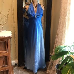 Open back silk ombré prom dress